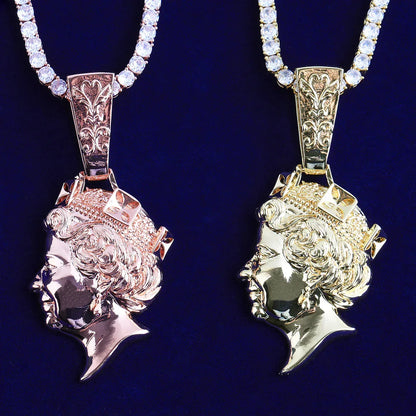 Iced Out Queen Elizabeth Portrait Pendant | Men's Real Copper CZ Necklace - CaratixJewelry