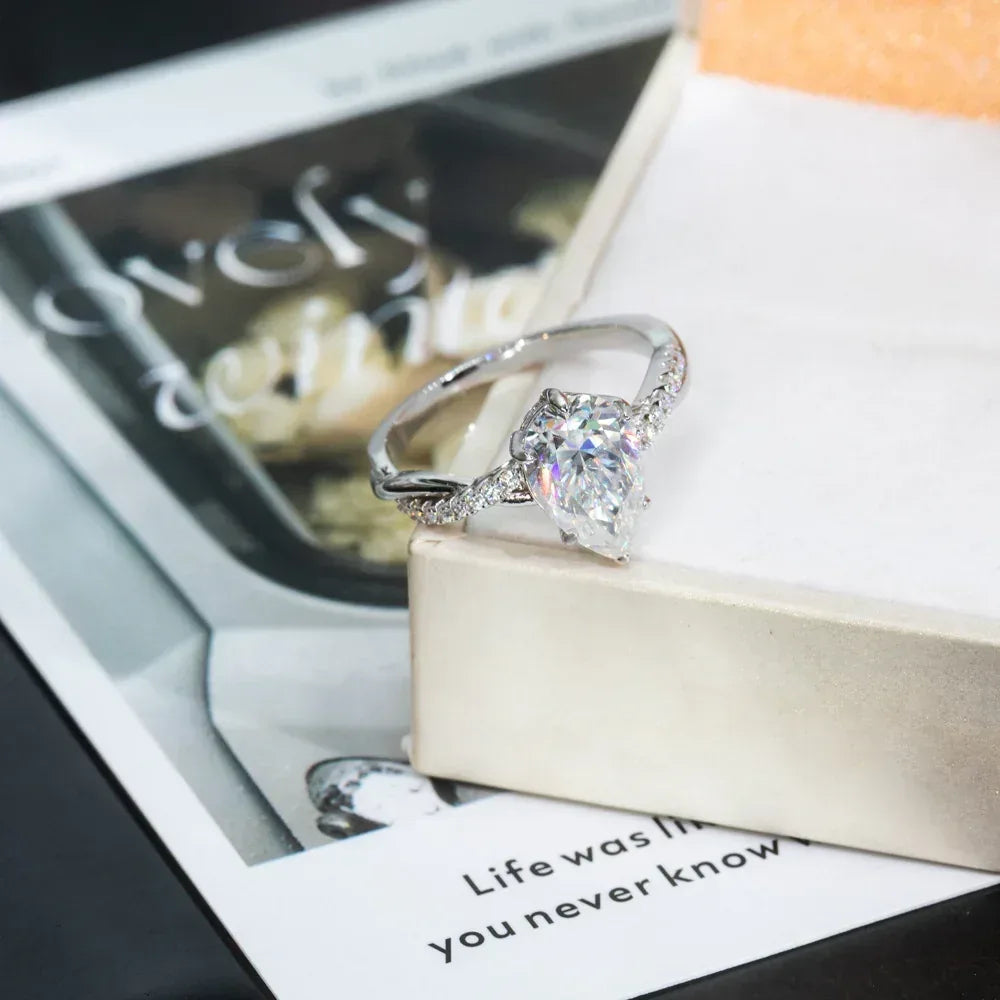 3ct Teardrop Moissanite Ring | S925 Silver Luxury Women’s Engagement Jewelry - CaratixJewelry