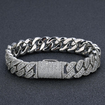 14mm Iced-Out Cuban Link Bracelet with Zircon and Flip Clasp - CaratixJewelry