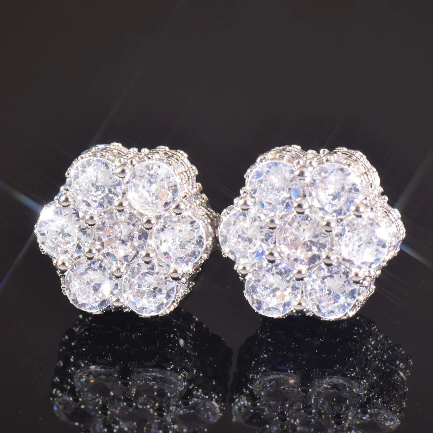 Round Zircon Stud Earrings with 925 Silver Needle | Iced Out Copper Earrings for Men & Women | Caratix Jewelry - CaratixJewelry