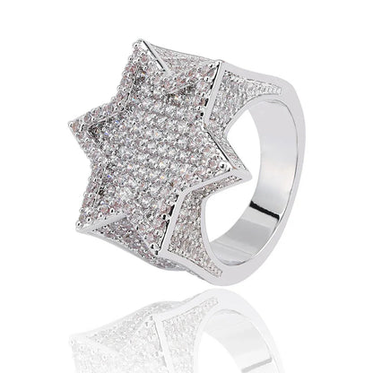 Men's Iced Out 3D Star Ring | Hip Hop Pentagram Signet Band | Caratix