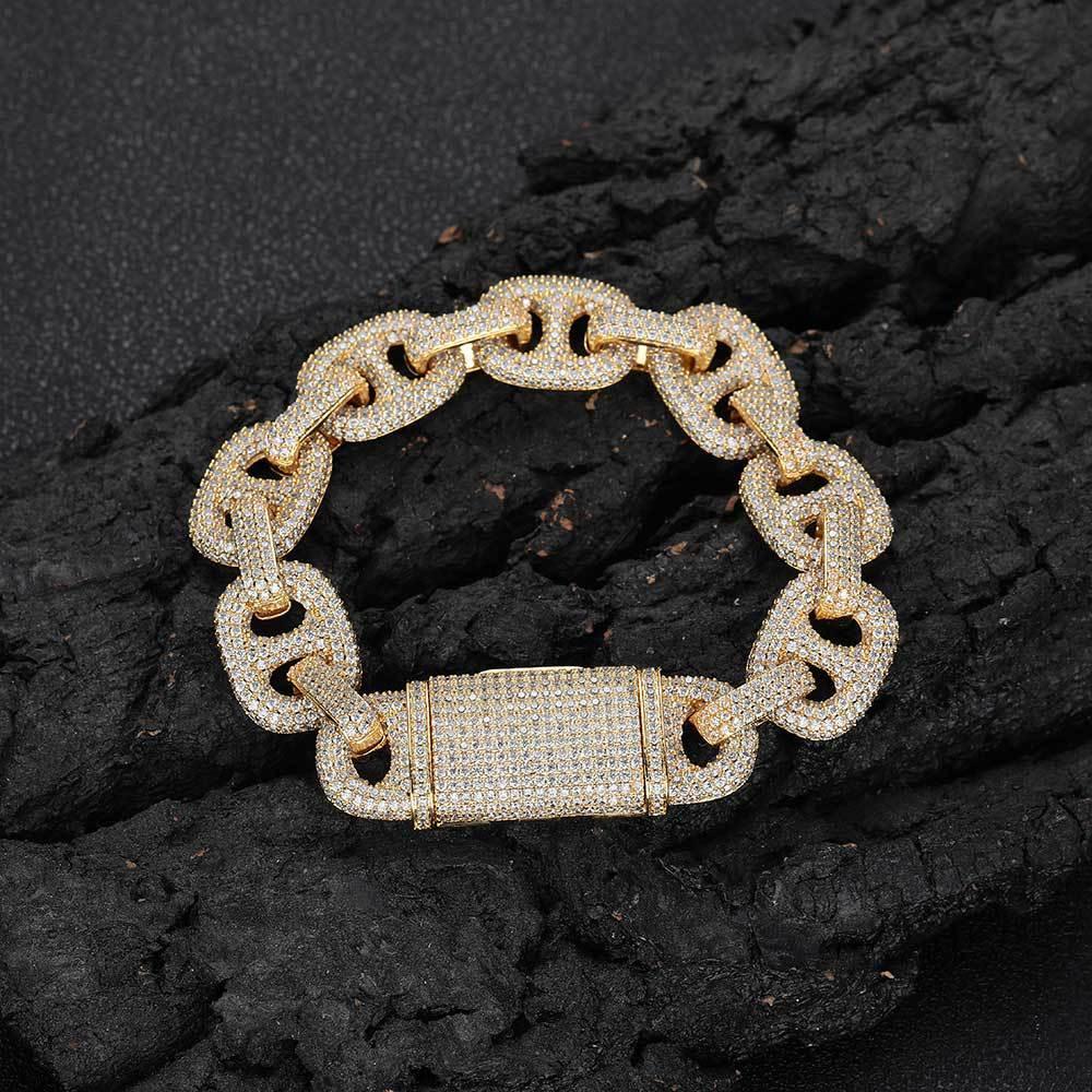 16mm Pig Nose Bubble Cuban Chain Bracelet - CaratixJewelry