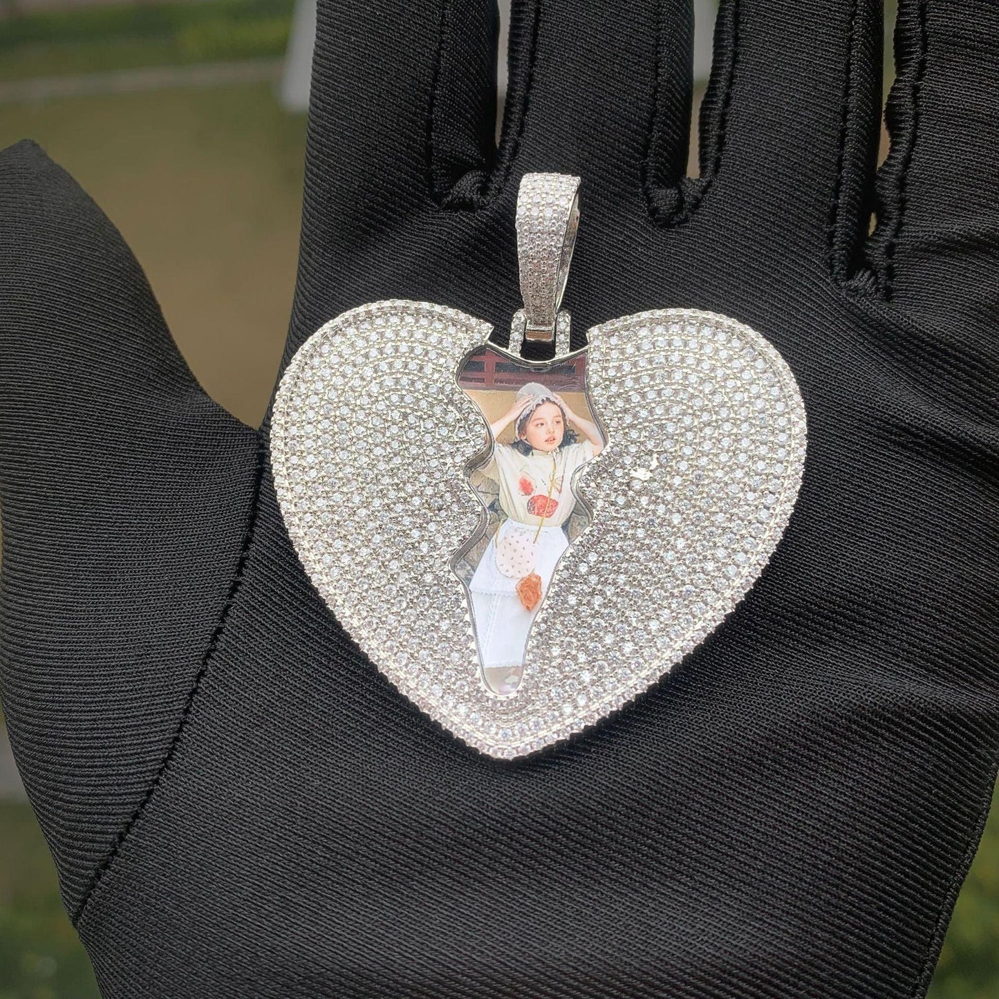 Broken Heart Photo Pendant | Iced Out CZ Custom Picture Hip Hop Necklace - CaratixJewelry