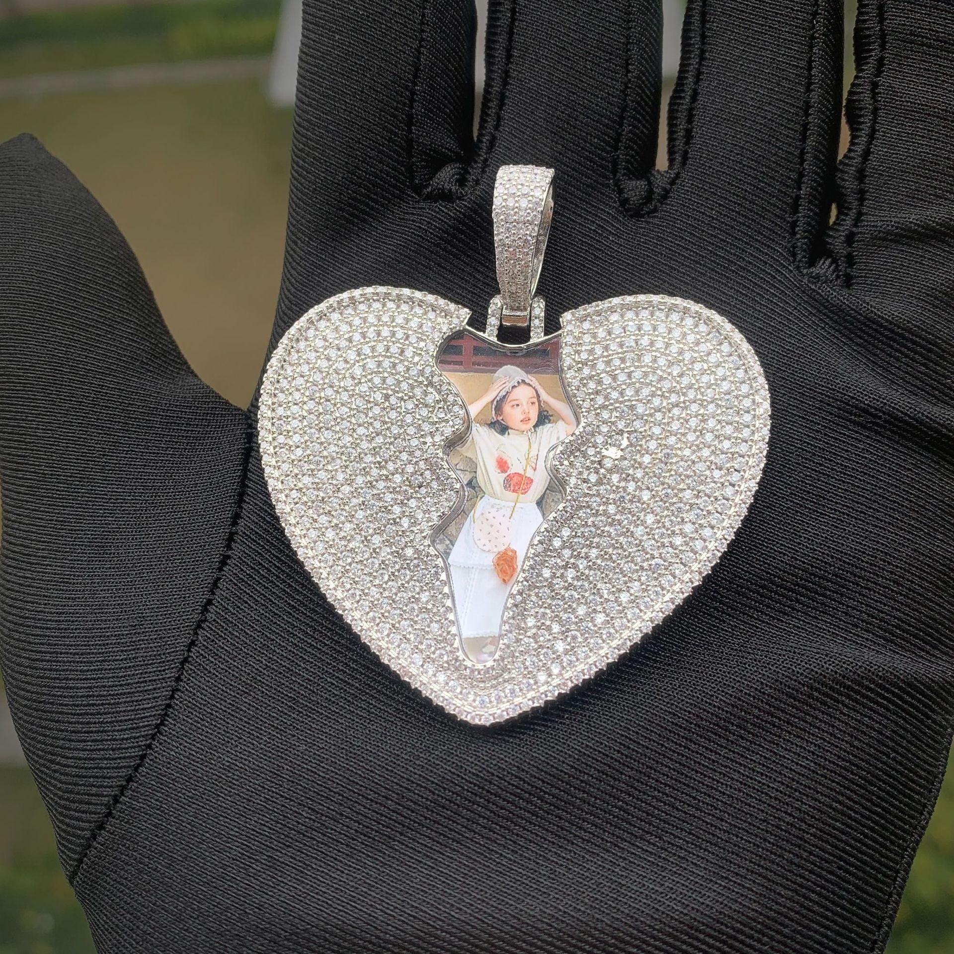 Broken Heart Photo Pendant | Iced Out CZ Custom Picture Hip Hop Necklace - CaratixJewelry