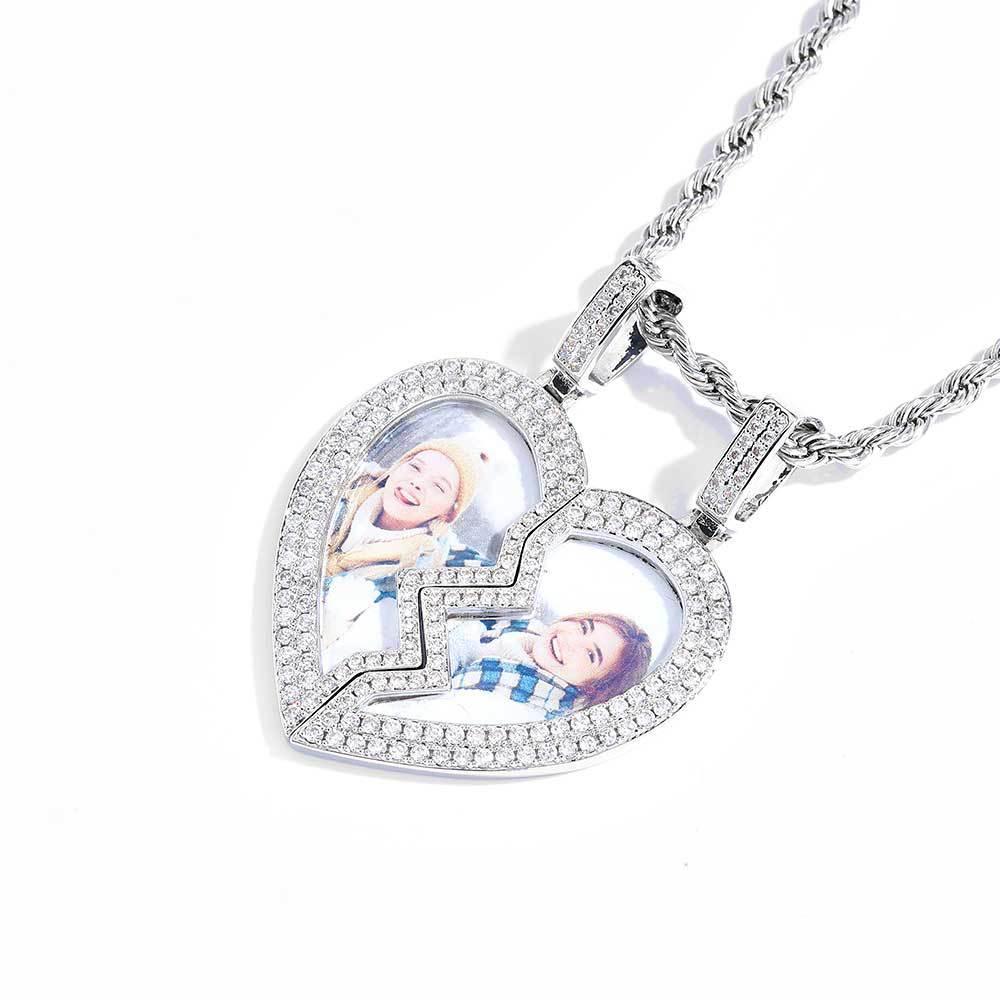 Magnetic Heart Photo Pendant Necklace with Micro-Pave Zircon for Men | Caratix Jewelry - CaratixJewelry