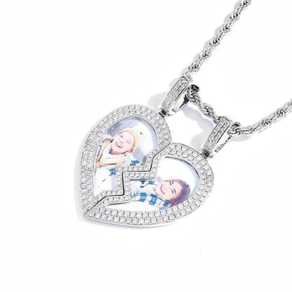 Magnetic Heart Photo Pendant Necklace with Micro-Pave Zircon for Men | Caratix Jewelry - CaratixJewelry