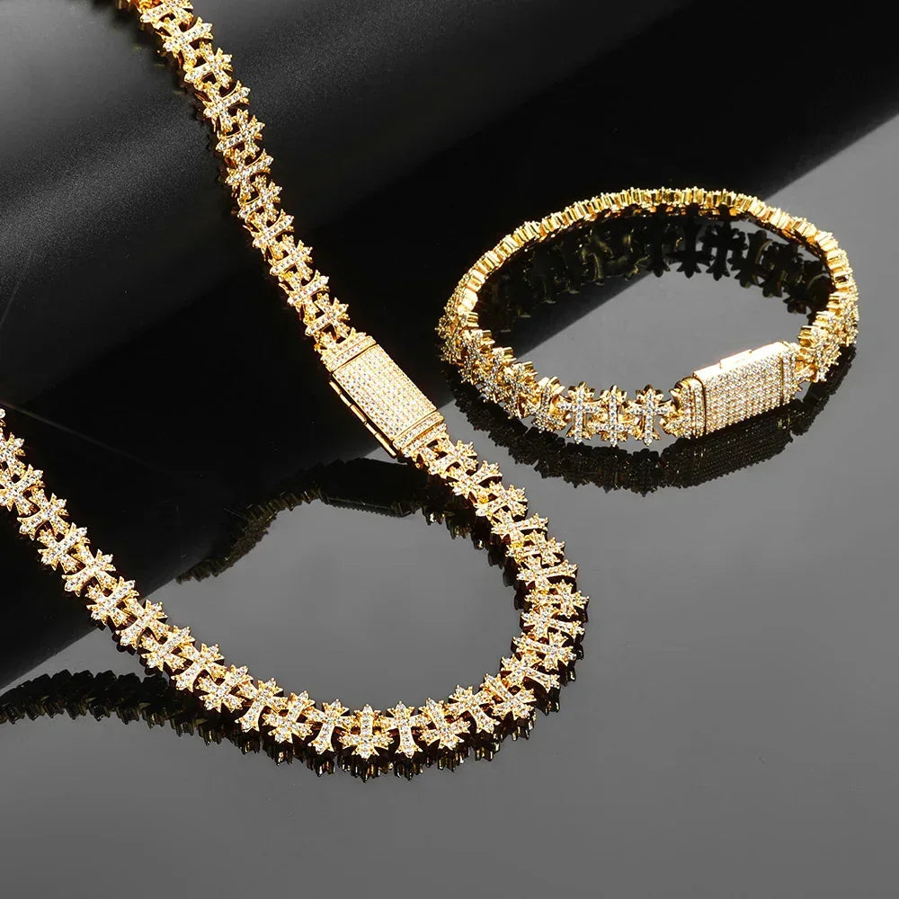 Cross Zircon Necklace with Maple Leaf Chain and Flip Clasp for Women | Caratix Jewelry - CaratixJewelry