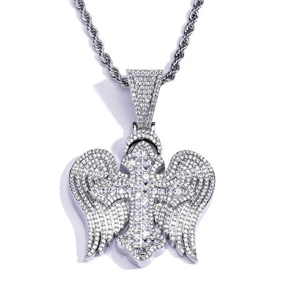Cross Wing S925 Silver Moissanite Ice Pendant Necklace for Men | Caratix Jewelry - CaratixJewelry