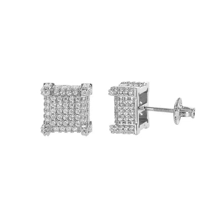 Square Zircon Stud Earrings with Spiral Ear Caps | Simple Hip Hop Jewelry | Caratix Jewelry - CaratixJewelry