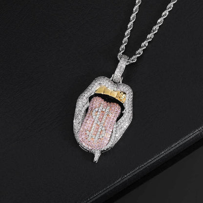 Custom Dollar Mouth & Tongue Pendant Necklace with Micro-Pave Zircon Stones for Men | Caratix Jewelry - CaratixJewelry