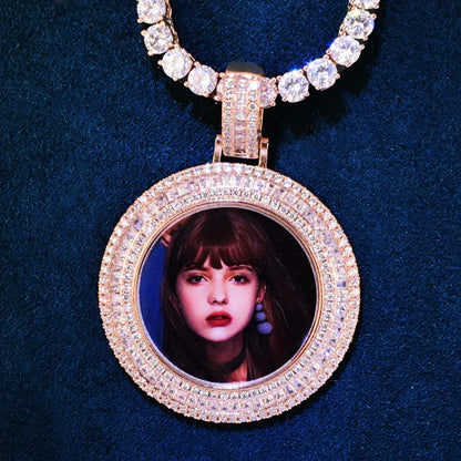 Epoxy Photo T-Bar Pendant | Mixed CZ DIY Custom Picture Hip Hop Necklace - CaratixJewelry