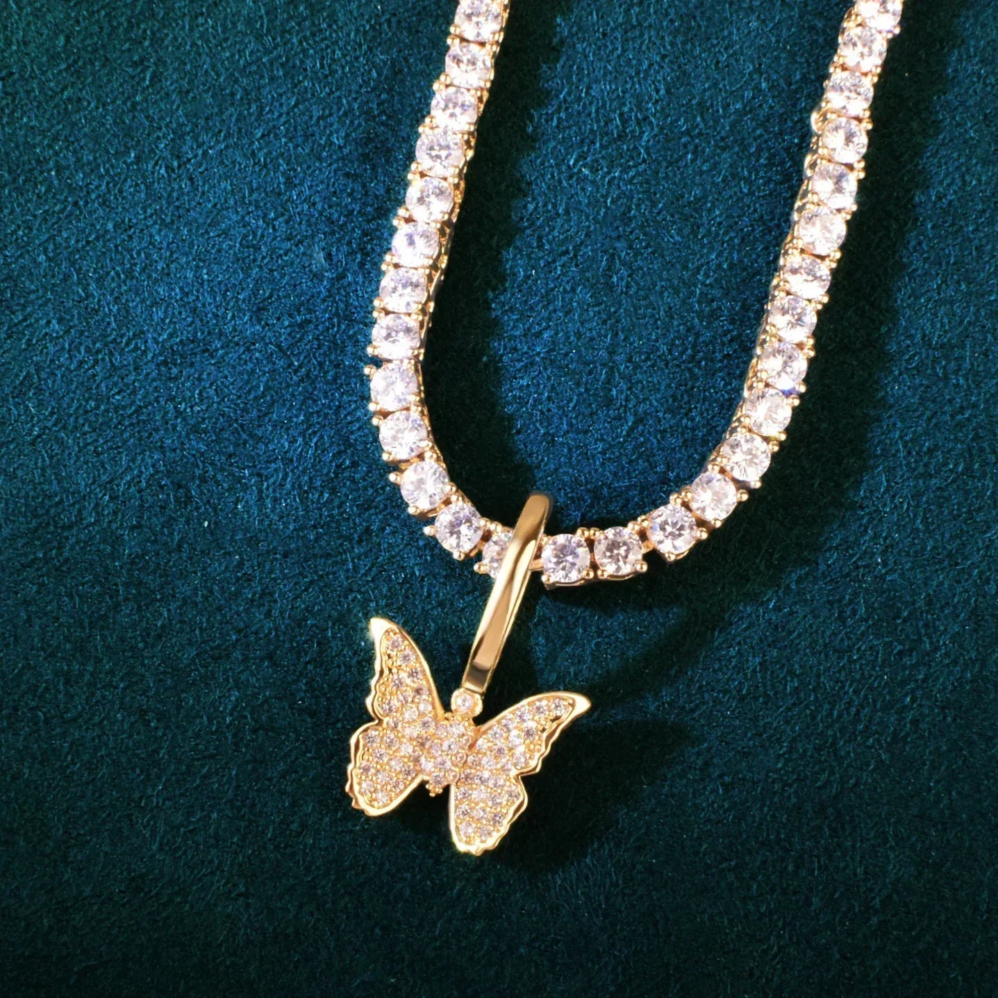 Mini Butterfly Pendant Necklace | CZ Hip Hop Unisex Streetwear Jewelry - CaratixJewelry