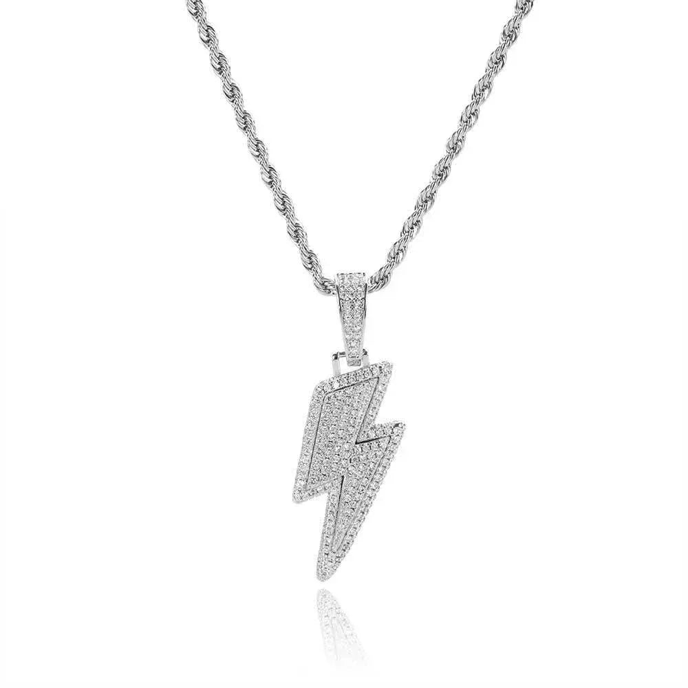Custom Lightning Bolt Pendant Necklace with Zircon Stones for Men | Caratix Jewelry - CaratixJewelry