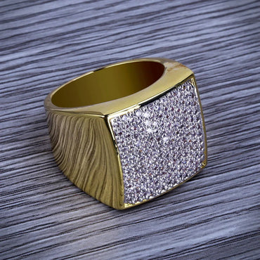 Men's Iced Out Cuban Link Square Ring | Pave Zirconia Band | Caratix