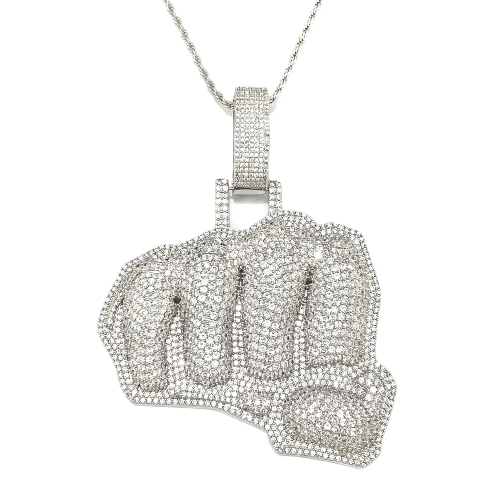 Iced Out Large "Power Fist" Pendant | Men's Heavyweight Copper Necklace - CaratixJewelry
