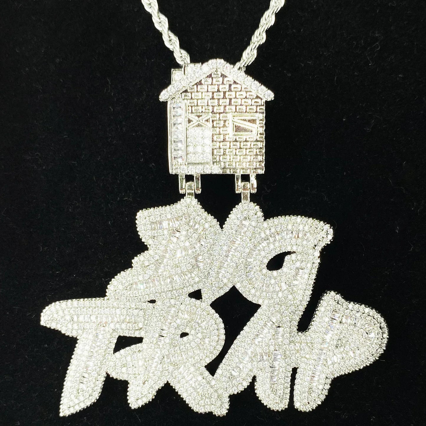 Iced Out "BIG TRAP" Text Pendant | Women's Trap Queen Necklace - CaratixJewelry