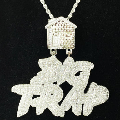 Iced Out "BIG TRAP" Text Pendant | Women's Trap Queen Necklace - CaratixJewelry