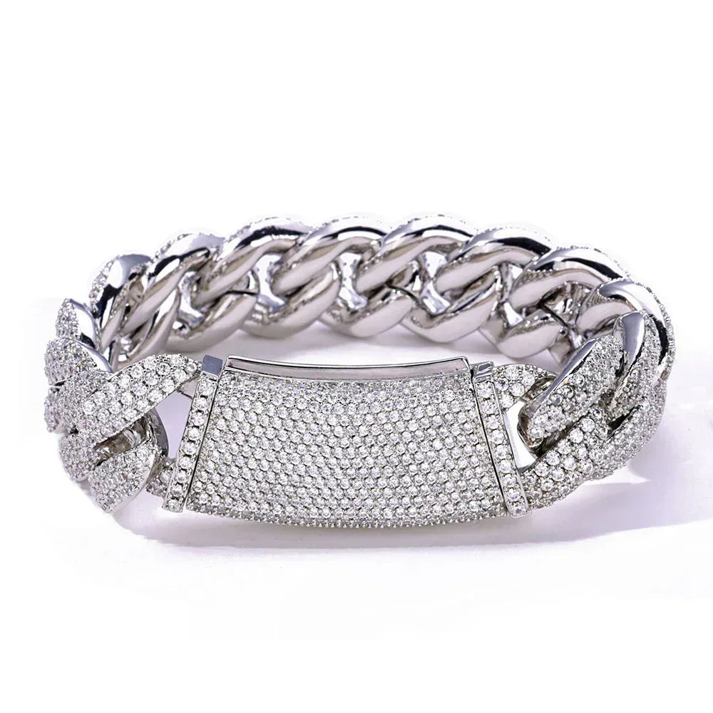 18mm Triple Row Bubble Iced-Out Cuban Link Bracelet with Zircon - CaratixJewelry
