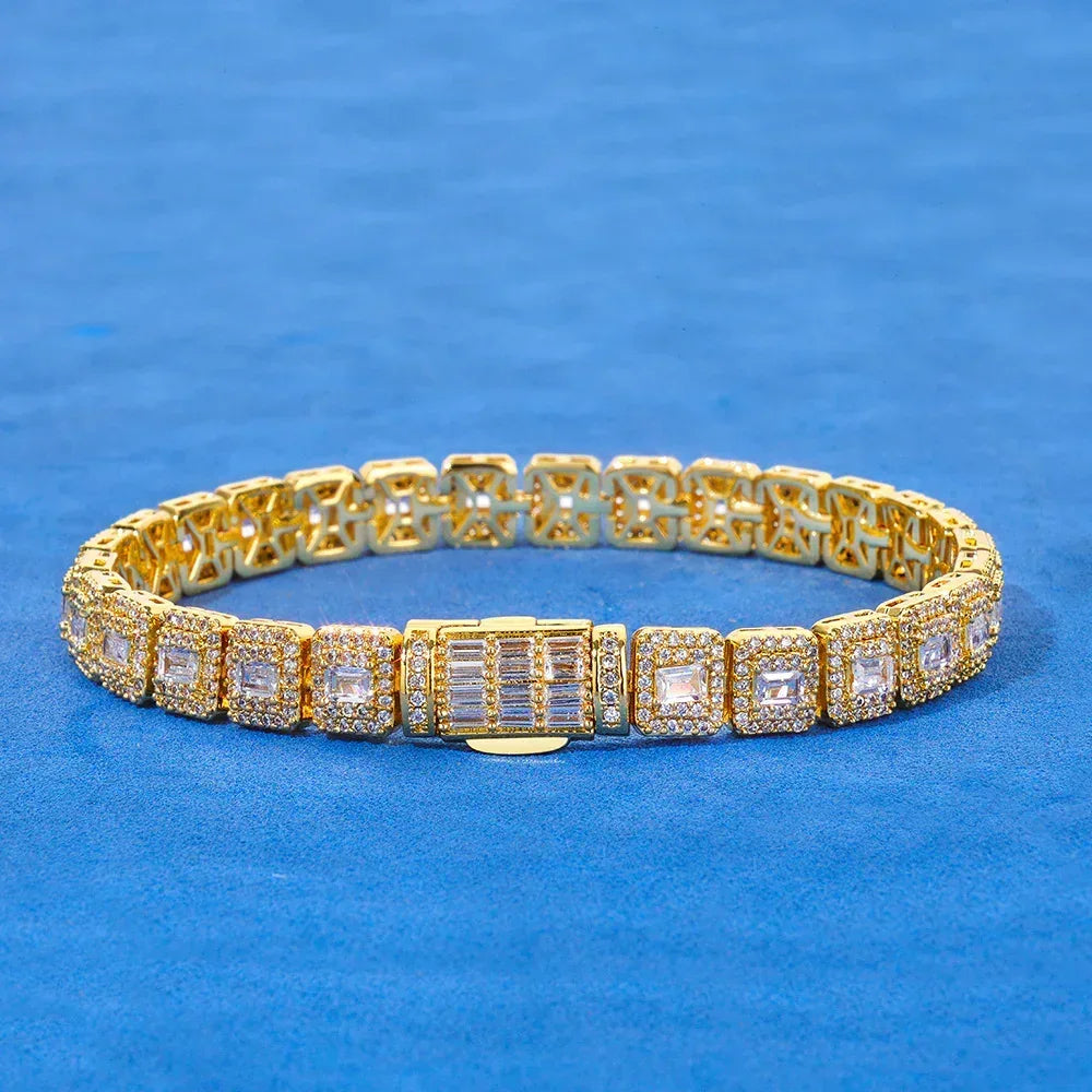 Custom 7.5mm Baguette Mixed Iced Bracelet | Secure Fold-over Hip Hop Bling | Caratix - CaratixJewelry