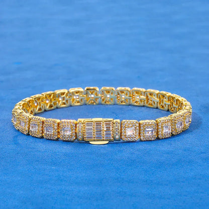 Custom 7.5mm Baguette Mixed Iced Bracelet | Secure Fold-over Hip Hop Bling | Caratix - CaratixJewelry