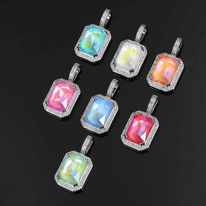 Mocha Fluorescent Square Pendant with Solid Zircon and Colorful Gemstones for Men and Women | Caratix Jewelry - CaratixJewelry