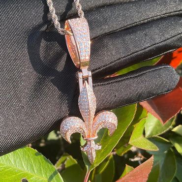 Unisex French National Flower Necklace | Premium Copper CZ Royal Lily Charm - CaratixJewelry