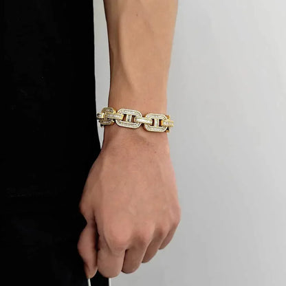 Iced-Out Pig Nose Cuban Link Bracelet with Zircon Hip Hop Jewelry - CaratixJewelry