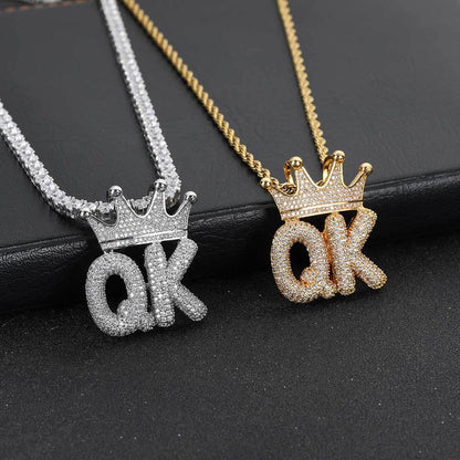 Crown Bubble Letter and Number Pendant Necklace with Micro-Pave Zircon for Men | Caratix Jewelry - CaratixJewelry