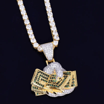 Iced Out Hand Holding Cash Pendant | "Secure The Bag" Men's Hip Hop Necklace | Premium Copper CZ Dollar Bill Jewelry | Wealth Hustle Bling | Caratix - CaratixJewelry