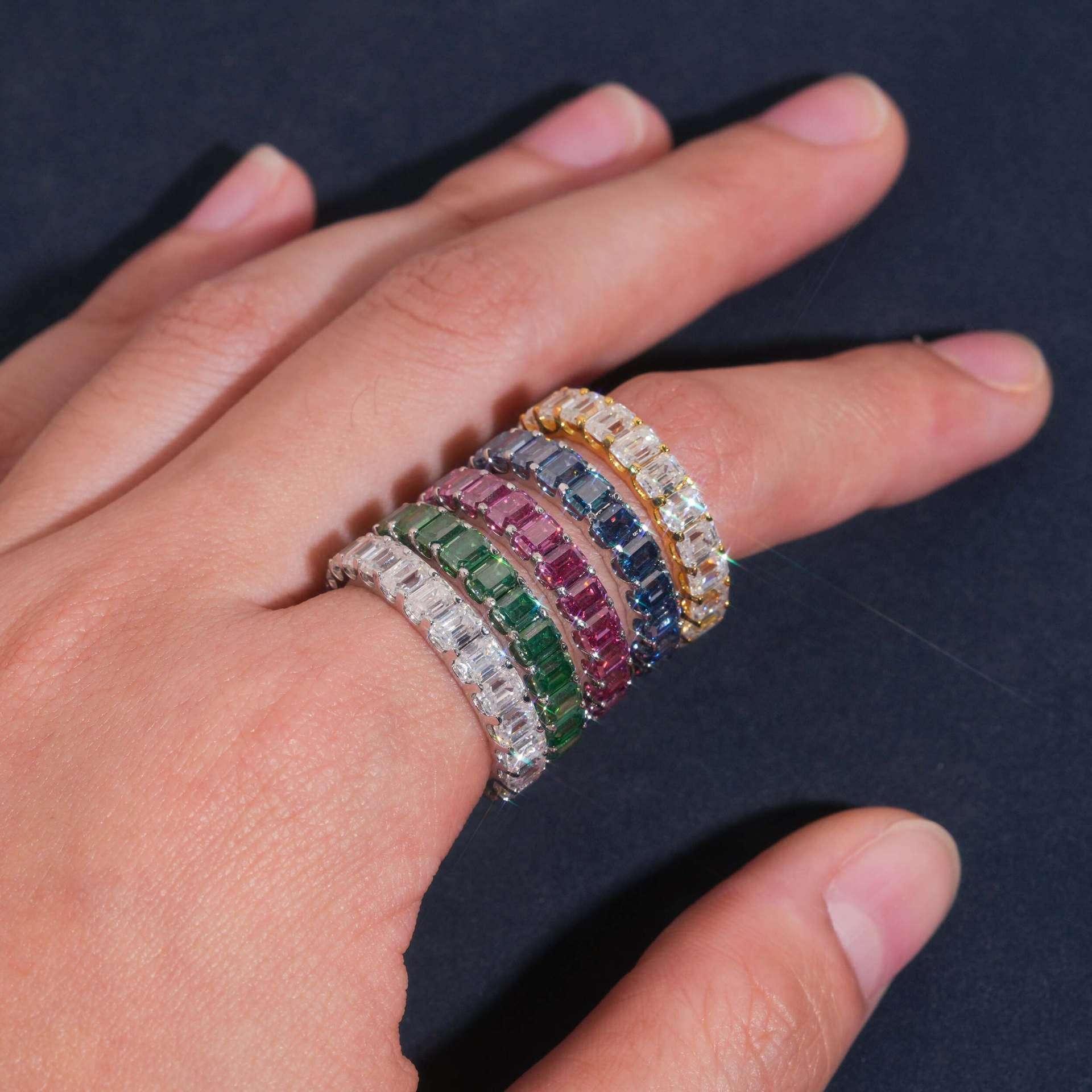 0.3ct Emerald-Cut Moissanite Ring | S925 Silver Unisex Colored Fashion Band - CaratixJewelry