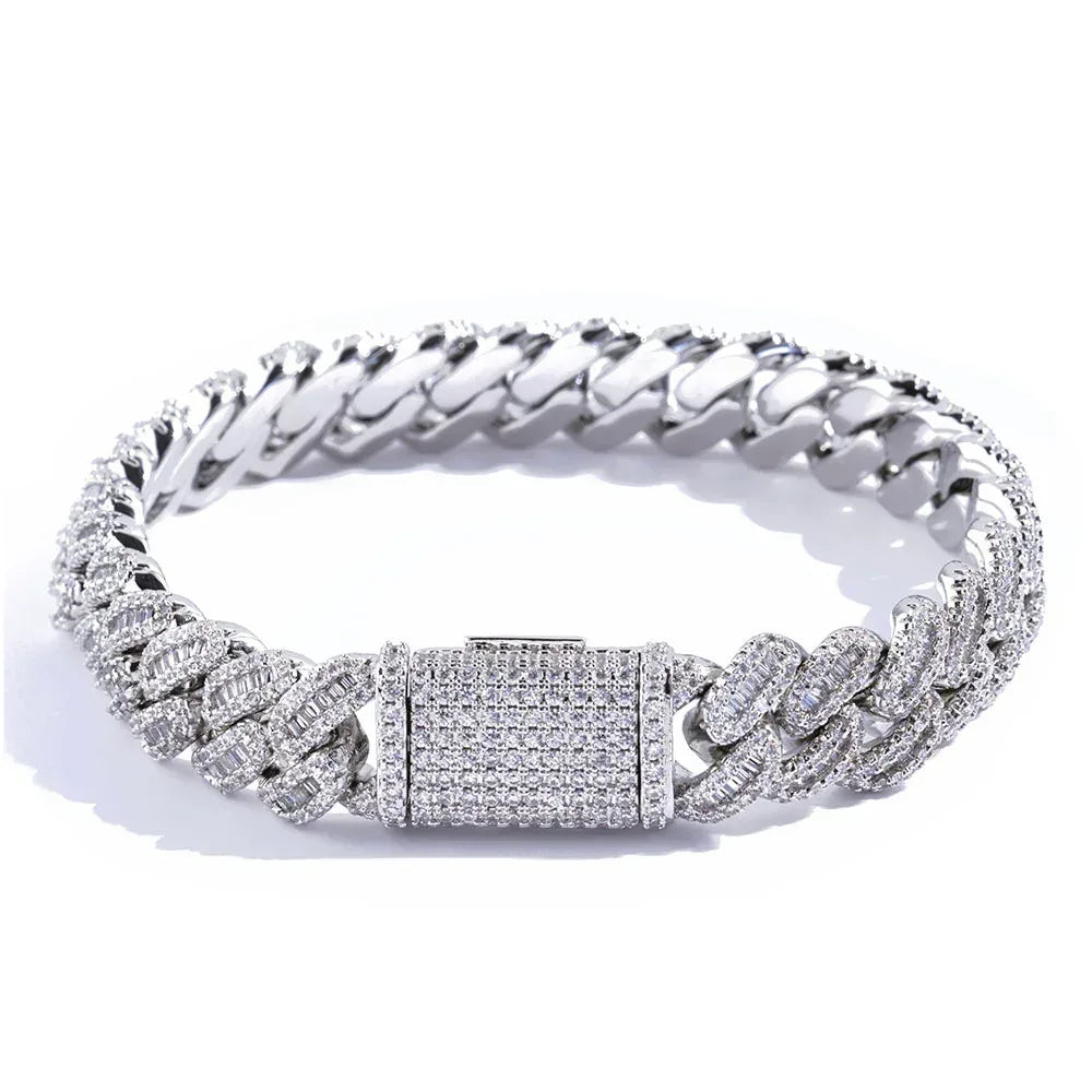 12mm Iced Out Cuban Bracelet T-Cut Zircon Gold Chain Rapper Style - CaratixJewelry