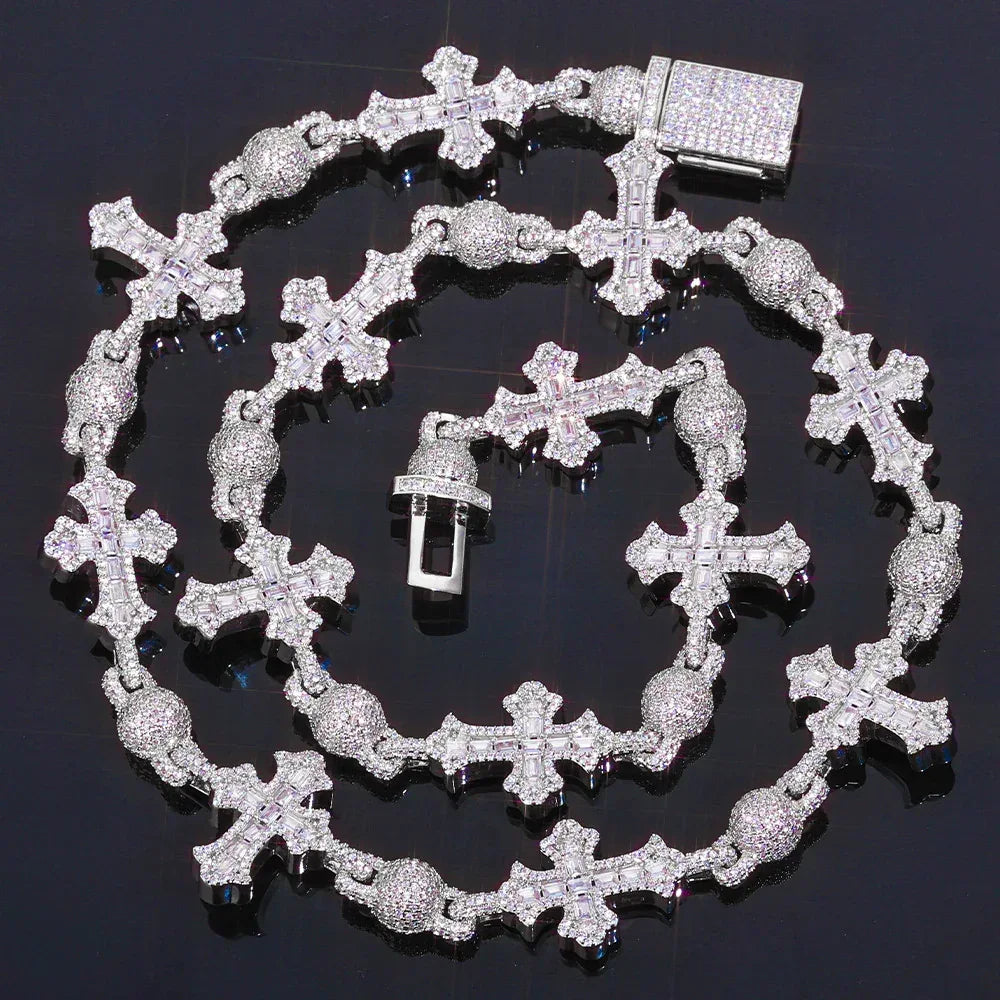Rapper Iced Out Chain Round Bead Zircon Cross Necklace for Men | Caratix Jewelry - CaratixJewelry