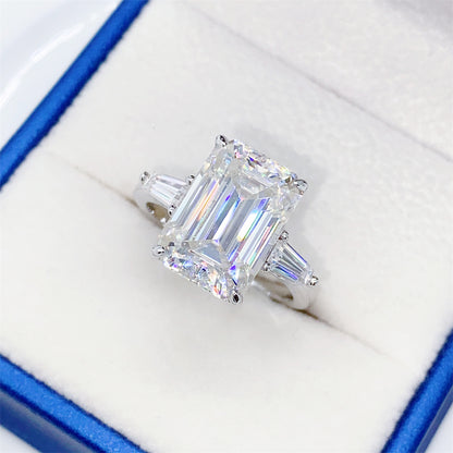 Massive 8 Carat Emerald Cut Moissanite Ring S925 Silver | 10x14mm D VVS1 | Caratix