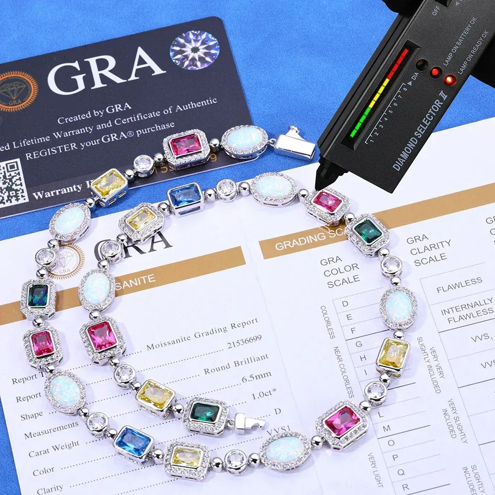 Colored Gemstone Moissanite Necklace – Custom S925 Sterling Silver Luxury Women’s Clavicle Chain Jewelry - CaratixJewelry