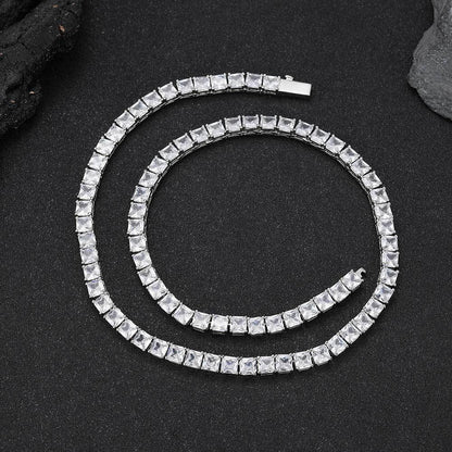 Custom 5.5mm Square Tennis Necklace | Princess Cut Gold Chain for Rapper | Caratix - CaratixJewelry