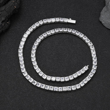Custom 5.5mm Square Tennis Necklace | Princess Cut Gold Chain for Rapper | Caratix - CaratixJewelry