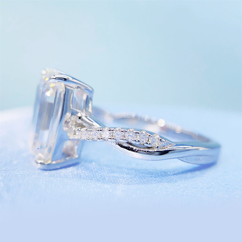 2026 Summer New S925 Silver 4ct Emerald Cut Moissanite Ring | Large 8x10mm D VVS1 | Caratix