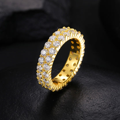 VVS Moissanite 3-Stone Ring 925 Silver Double Row | Caratix