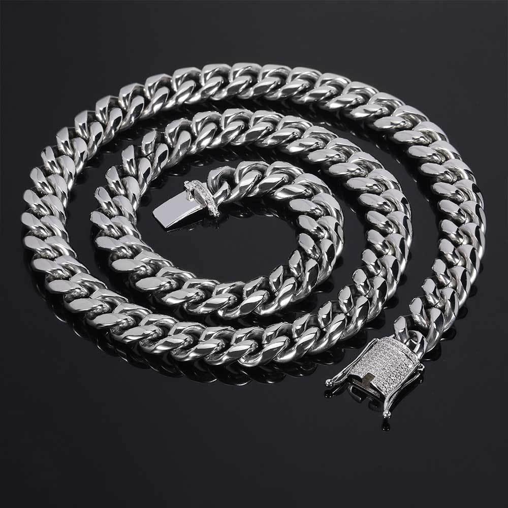12mm Cuban Chain Necklace with Clasp and 18K Gold Plating for Men | Titanium Steel and Stainless Steel | Caratix Jewelry - CaratixJewelry