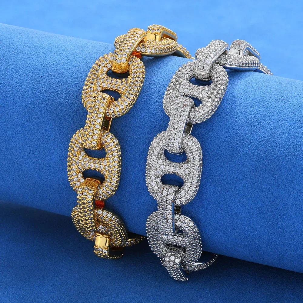 Hip Hop Jewelry 16mm S925 Silver Cuban Link Bracelet – CZ Pig Nose Chain, Trendy Men’s Fashion Accessory | Caratix Jewelry - CaratixJewelry