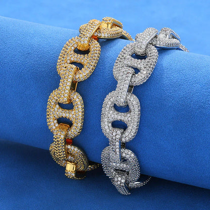 Hip Hop Jewelry 16mm S925 Silver Cuban Link Bracelet – CZ Pig Nose Chain, Trendy Men’s Fashion Accessory | Caratix Jewelry - CaratixJewelry