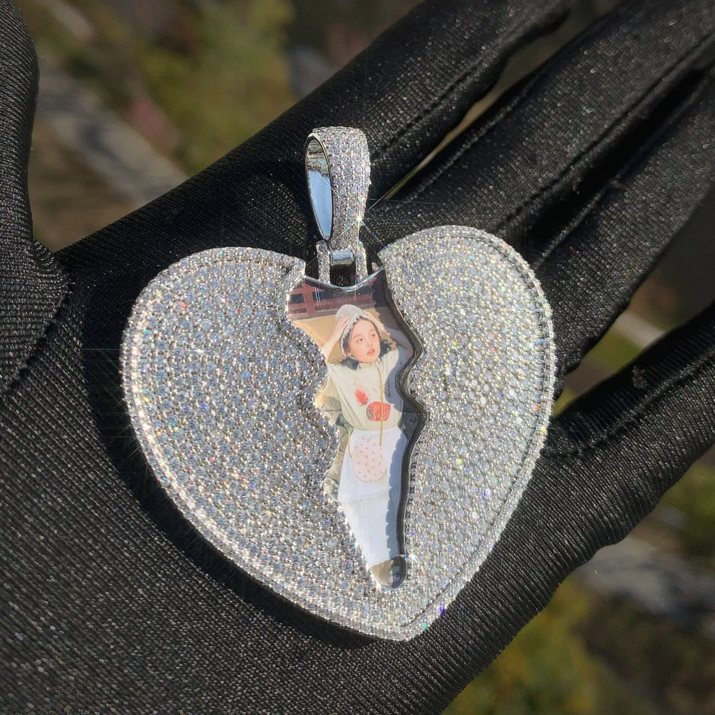 Broken Heart Photo Pendant | Iced Out CZ Custom Picture Hip Hop Necklace - CaratixJewelry