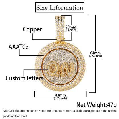 Custom Rotating Letter Pendant Necklace with Micro-Pave Zircon Stones for Men | Caratix Jewelry - CaratixJewelry