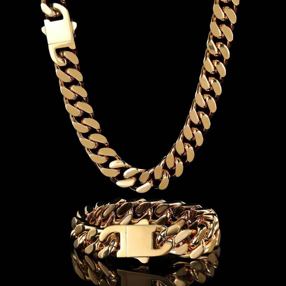 Stainless Steel Titanium Four-Side Polished Cuban Link Hip Hop Necklace for Men | Caratix Jewelry - CaratixJewelry