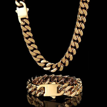 Stainless Steel Titanium Four-Side Polished Cuban Link Hip Hop Necklace for Men | Caratix Jewelry - CaratixJewelry