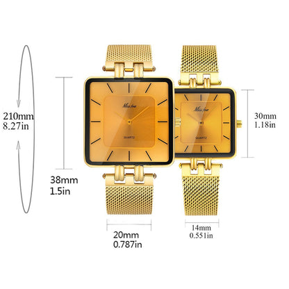 Classic Square Gold Watch Stainless Steel Mesh Band | Caratix