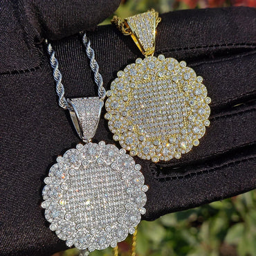 Iced Out Round Disc Pendant Necklace for Men – Hip Hop CZ Streetwear Jewelry - CaratixJewelry