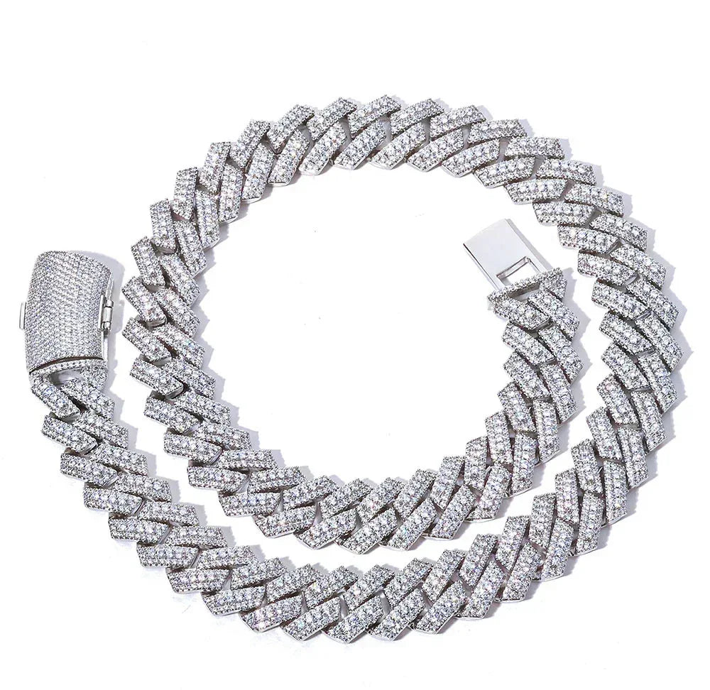 20mm -Cut Moissanite Cuban Link Chain – S925 Sterling Silver Iced-Out Hip Hop Men’s Bold Streetwear Necklace - CaratixJewelry