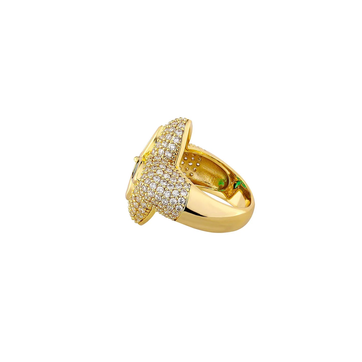 Men's Iced Out Four-Leaf Clover Ring | Flower Motif Hip Hop Band | Caratix