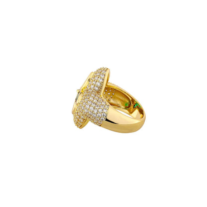 Men's Iced Out Four-Leaf Clover Ring | Flower Motif Hip Hop Band | Caratix